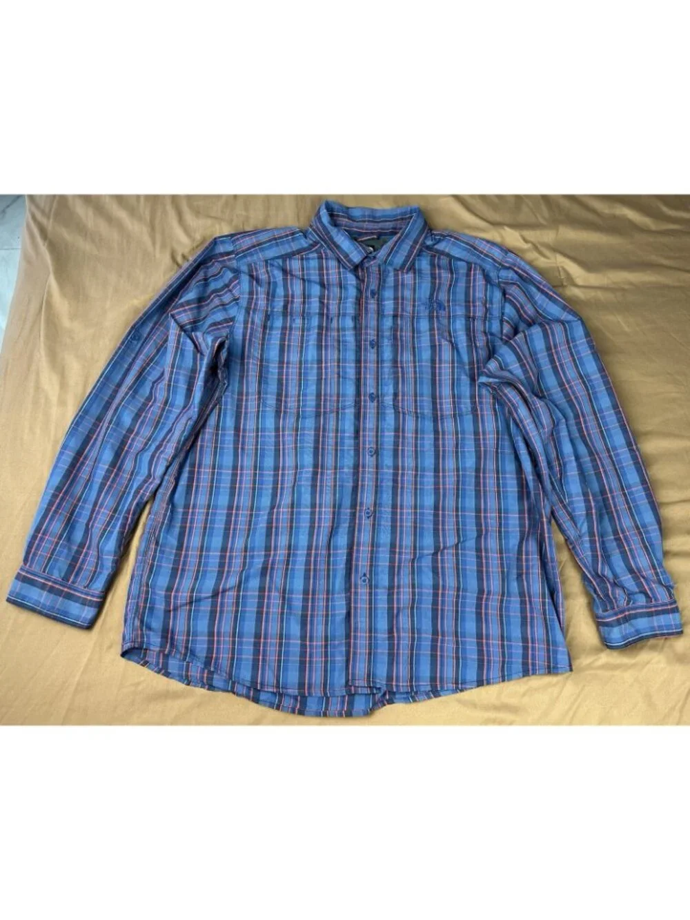 The North Face Men's XL Plaid Hiking Shirt Long Sleeve Button Up Blue Orange